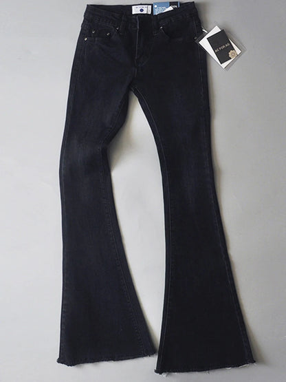 Retro Low Waist Blue Jeans for Bodycon Flared Pants Basic Slim Fit Summer Street Jeans Woman