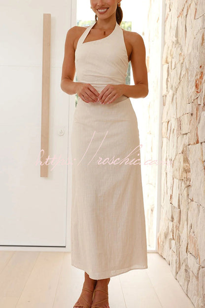 Color Sleeveless Halter Neck Backless Slim Fit Maxi Dress