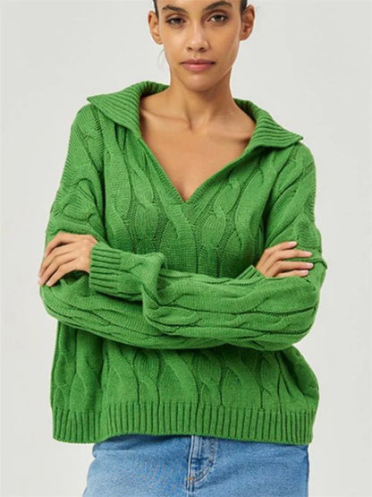Loose Lapel Patchwork Sweater Pullover Female Long Sleeve High Waist Y2k Top Knitwear Baggy Autumn Oversized Sweater