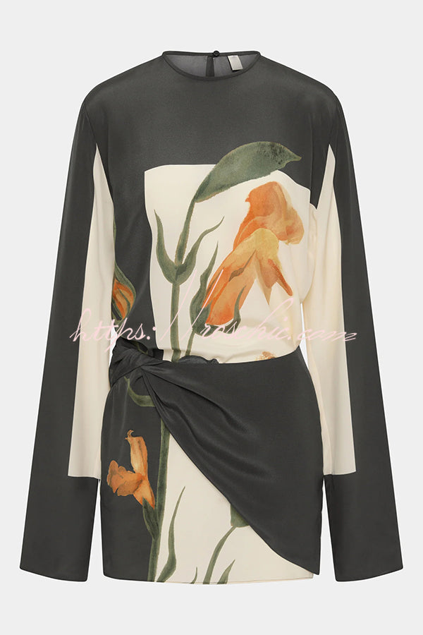 Constance Print Twist Waist Long Sleeve Lightweight Mini Dress