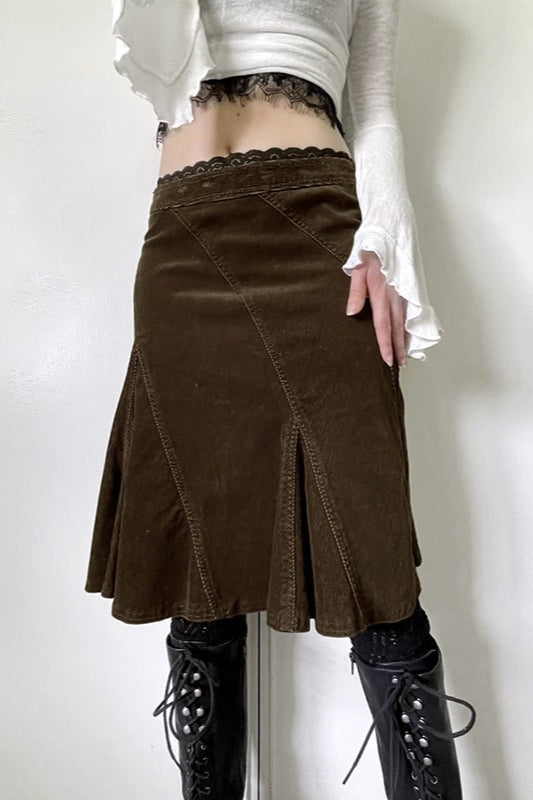 Lace Trim Colorblock A-line Skirt