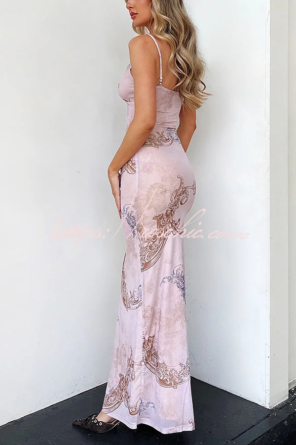 Reveling in the Unknown Print Slip Stretch Maxi Dress
