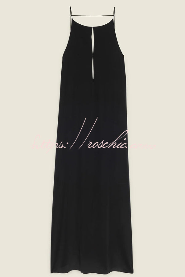 Satin Cutout Sling Backless Maxi Dress