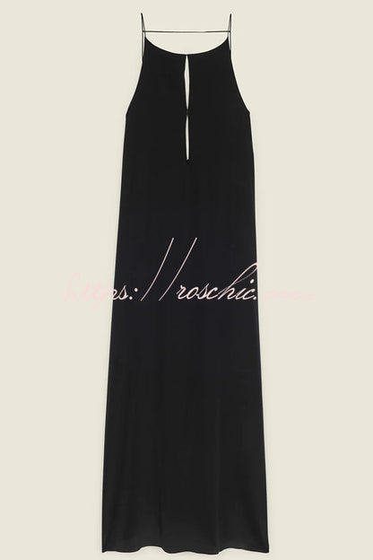 Satin Cutout Sling Backless Maxi Dress
