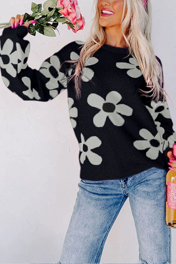Print Knitted Long Sleeve Pullover Sweater
