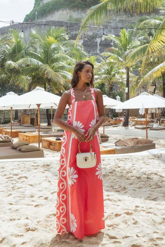 Off-shoulder Print A-line Cami Maxi Dress