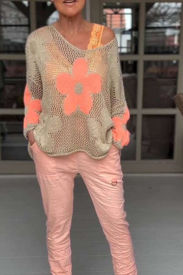 Knitted Hollow V-neck Shirt Mesh Sweater