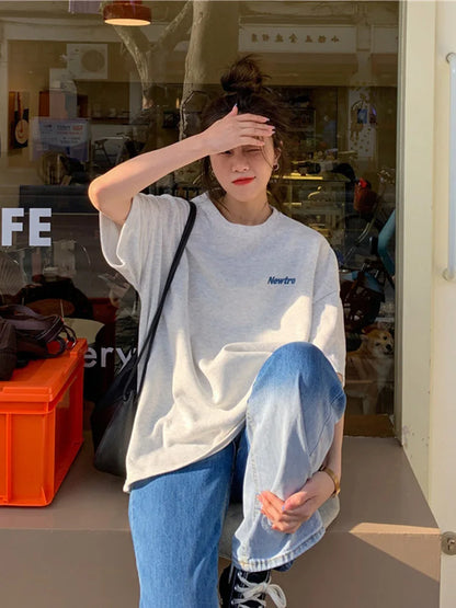 Loose Harajuku T Shirts for Summer New Female T-shirt Korean Cool White Red Black Yellow Letter Tops M-xl