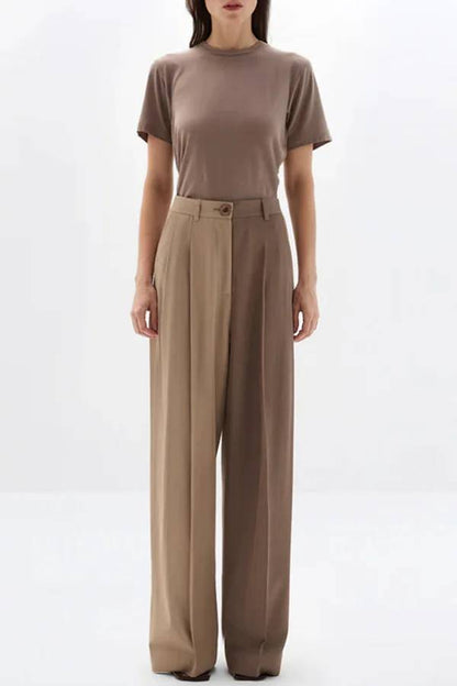 Girl Boss Avant-garde Contrast Colors Lapel Boyfriend Blazer and Pocketed Wide Leg Pants Set