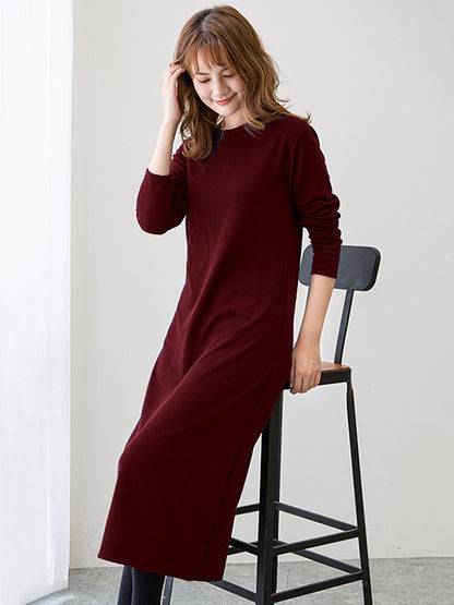 Simple Color Round-neck A-line Midi Dress