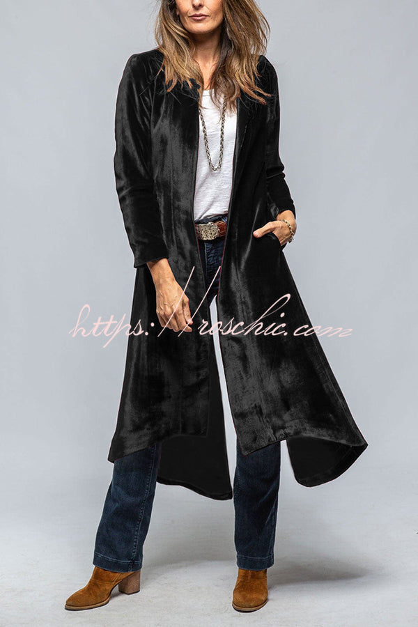 Velvet Long Loose Pocket Slit Coat