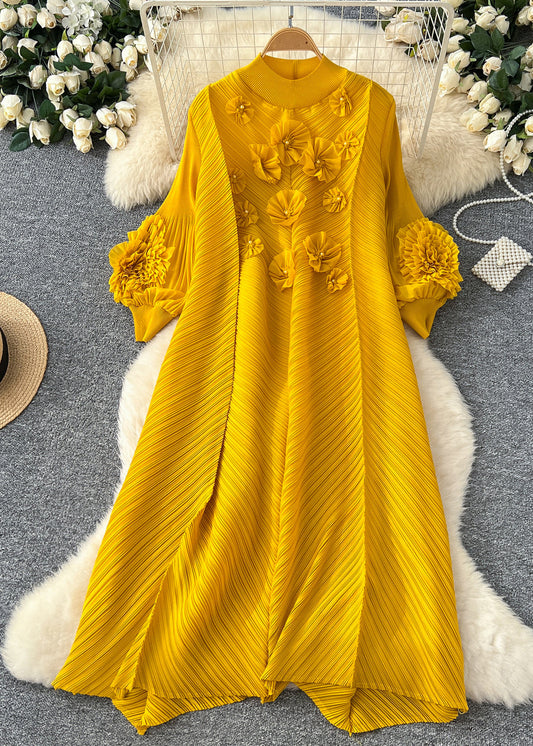 Boutique Yellow Oversized Three-dimensional Long Dress Lantern Sleeve