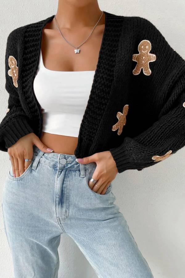 Cookie Man Pattern Knitted Cardigan