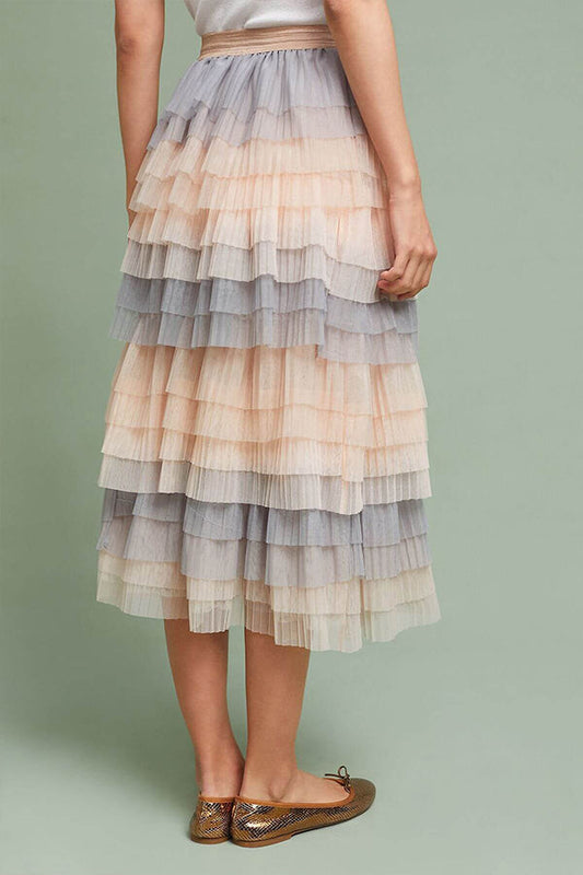 Gradient Contrast Gauze Skirt