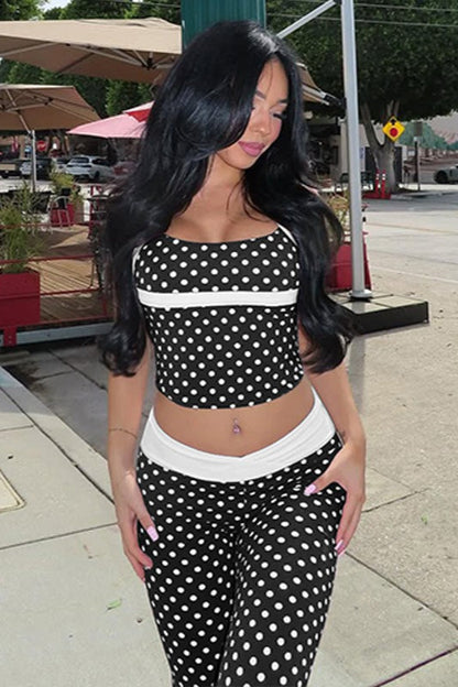 Contrast Polka Dot Tank Pants Two Piece Set