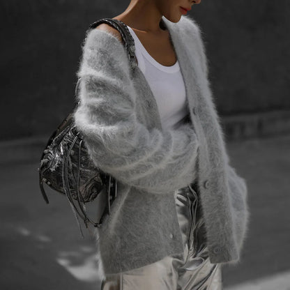 Knitted Cardigan V Nekc Loose Long Sleeve Sweater Female Autumn Winter New Cardigans