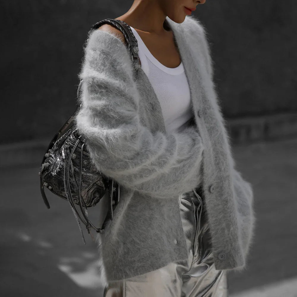 Knitted Cardigan V Nekc Loose Long Sleeve Sweater Female Autumn Winter New Cardigans