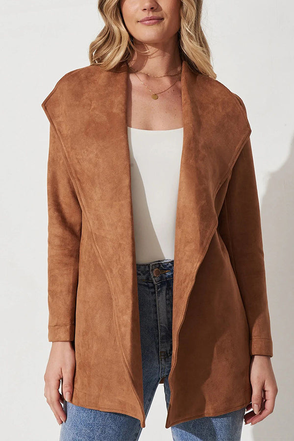 Color Suit Cardigan Large Lapel Suede Long-sleeved Jacket