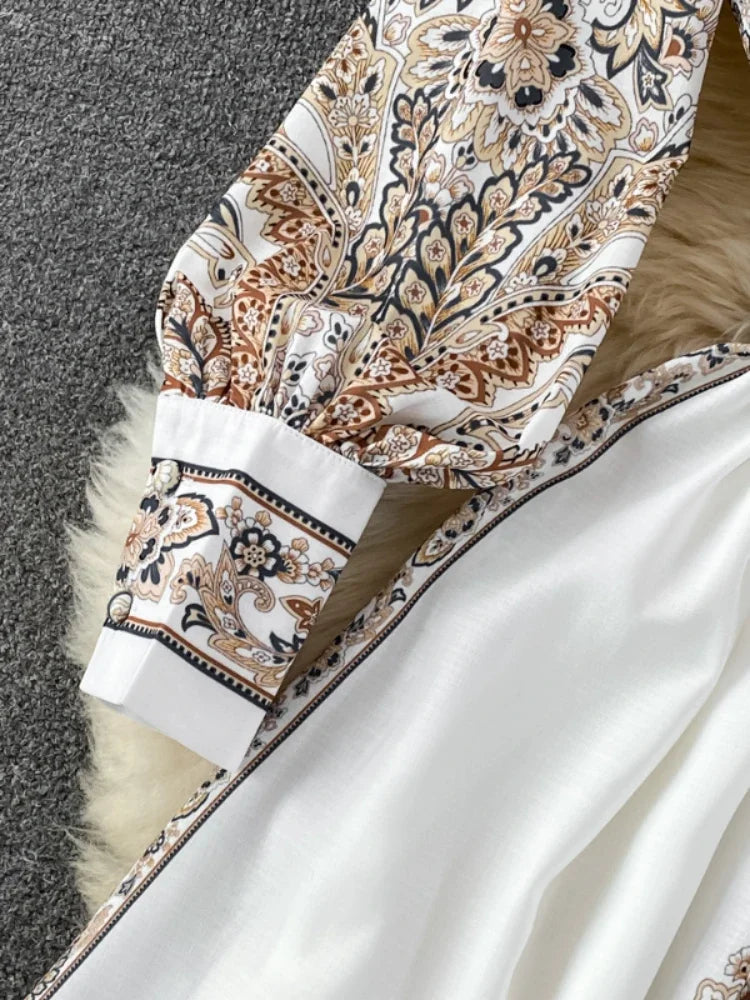 Long Dress Print A-line Ruffled Party Dresses Long Sleeve Long Robe Vestidos