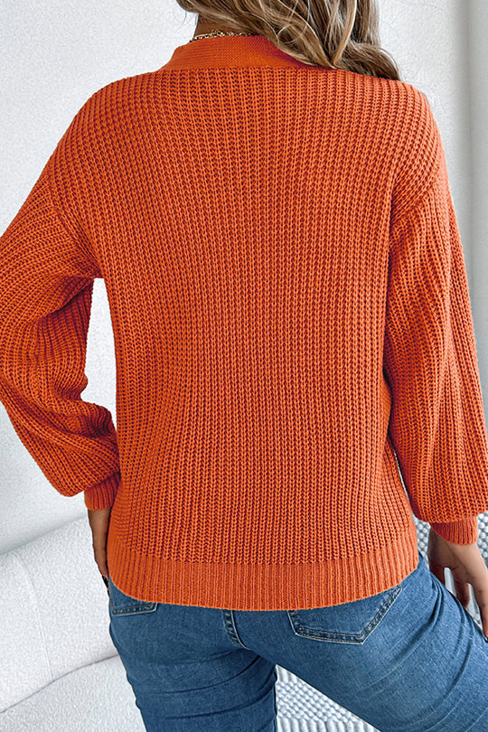 Hollow V-neck Long-sleeved Knitted Sweater