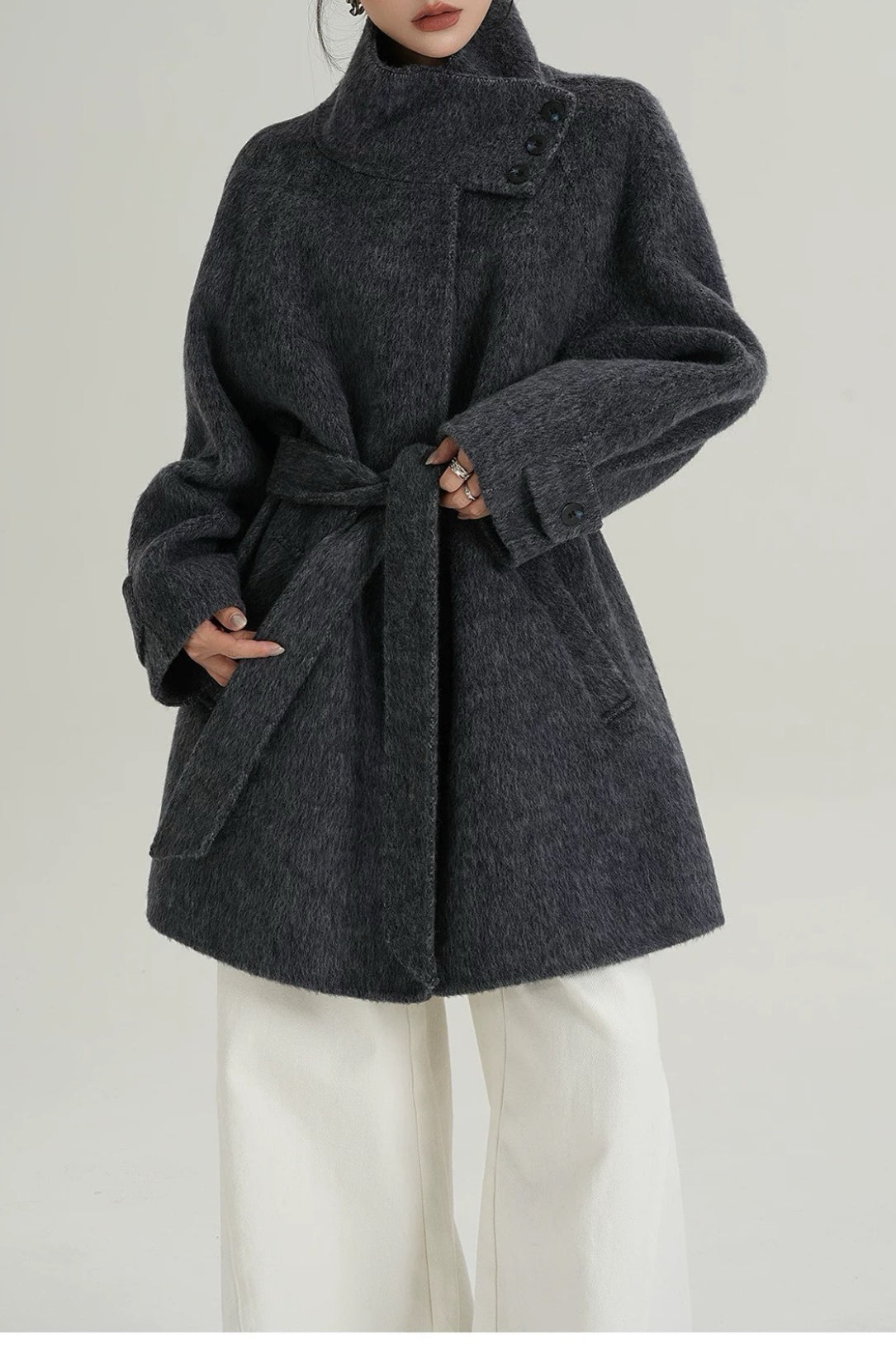 Wool Warm Loose Mock-neck Coat