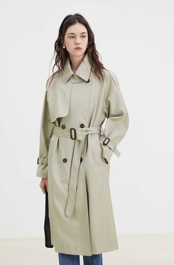 Double-breasted Loose Mid-length Melton Trench Coat