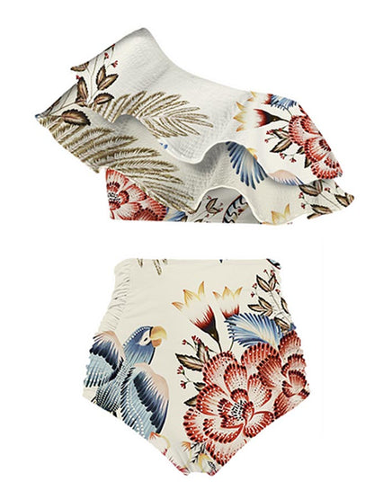 Ruffle Printed Bikini Swimsuit and Skirt