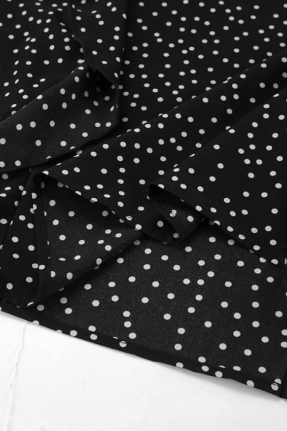 V-neck Polka Dot Puff Sleeve A-line Maxi Dress