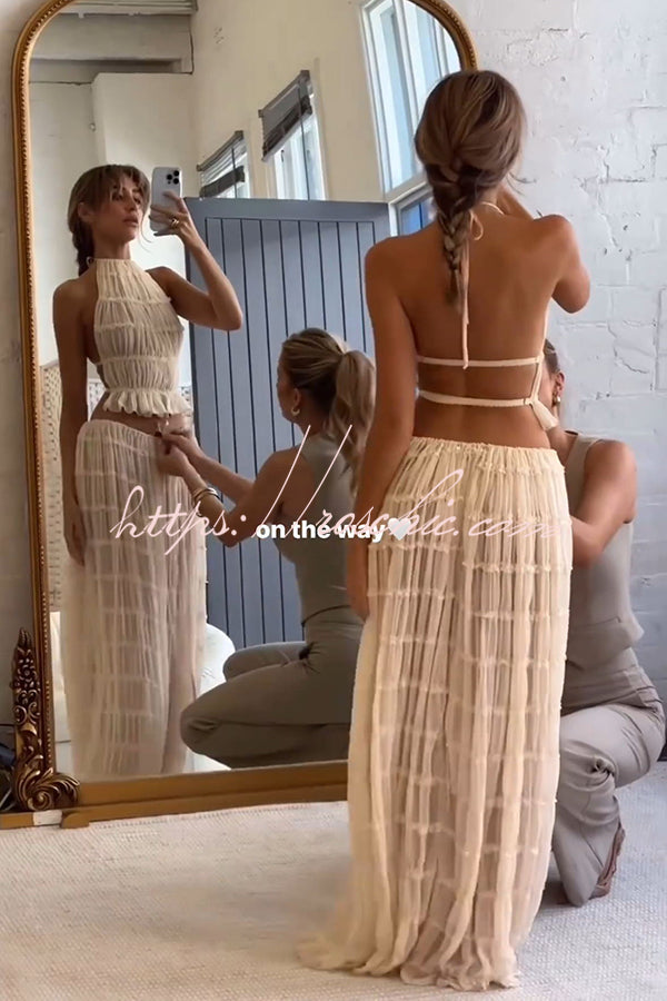 Versatility and Charm Pleated Drawstring Waist Tiered Maxi Skirt