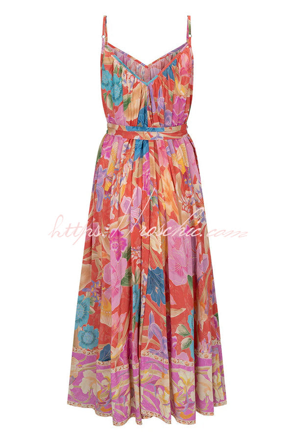 Painter's Garden Print Strappy A-line Maxi Dress