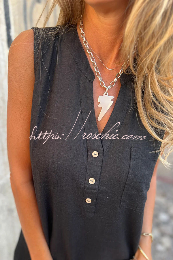 Color Sleeveless V-neck Pocket Mini Dress