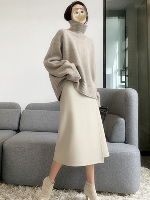 Grey High-neck Long Sleeve Sweater Qx016