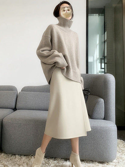 Grey High-neck Long Sleeve Sweater Qx016