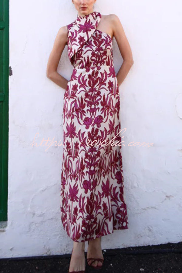 Unique Printed One Shoulder Maxi Dress