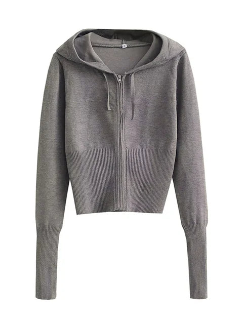Knit 2-piece Set: ’s Hoodie Tracksuit & Crop Top Knitwear Pants