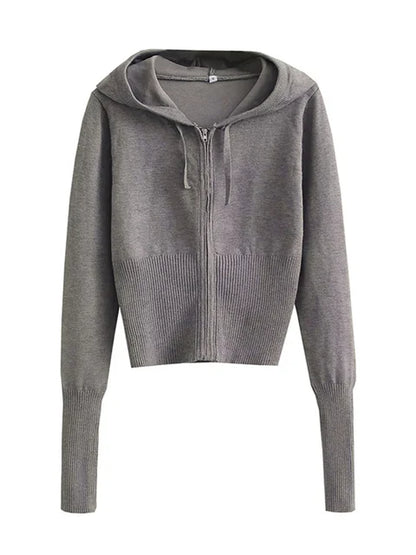 Knit 2-piece Set: ’s Hoodie Tracksuit & Crop Top Knitwear Pants