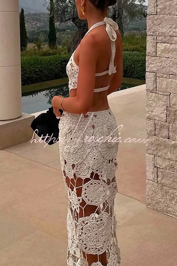 Halterneck Strapless Backless Knitted Holiday Maxi Dress