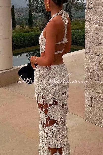 Halterneck Strapless Backless Knitted Holiday Maxi Dress