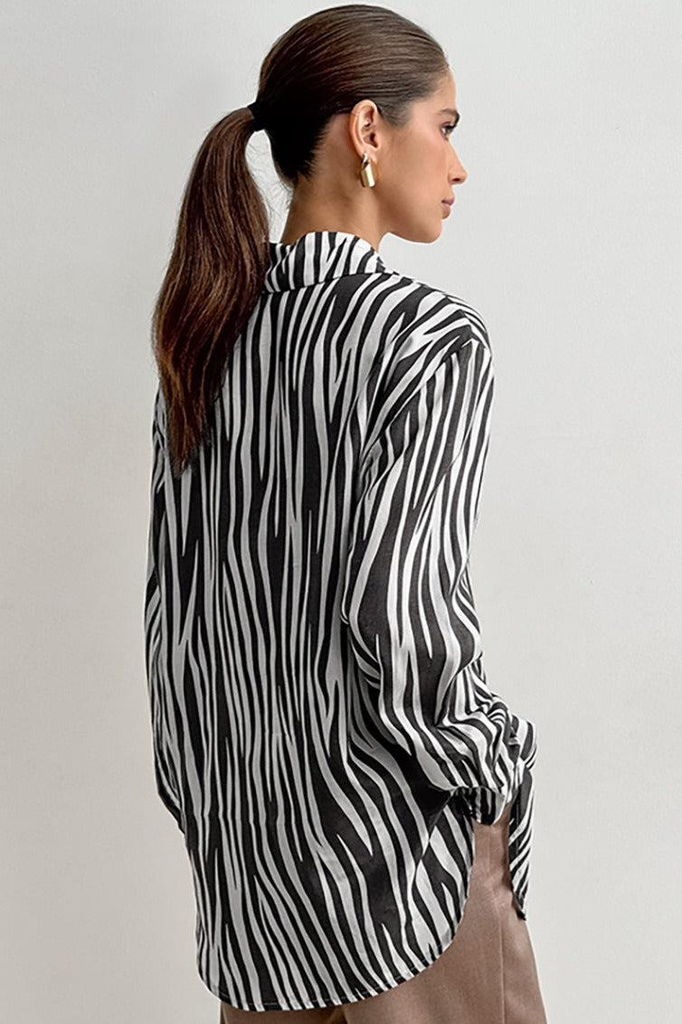 Printed Long Sleeve Loose Fit Blouse