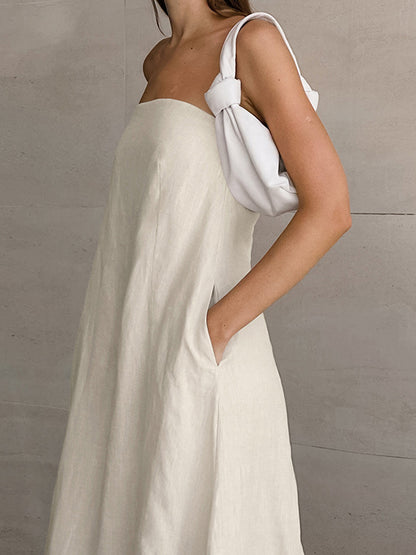 A-line Loose Elasticity Pockets Color Zipper Tube Maxi Dresses