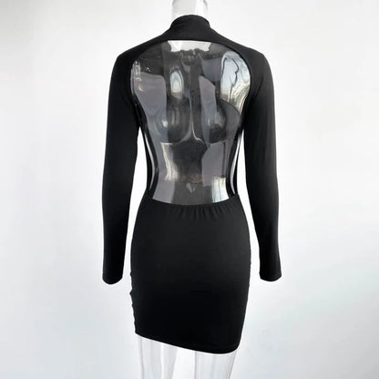 Black Backless Mini Dress for Long Sleeve Evening Club Party Dresses Bodycon Skinny Vestidos