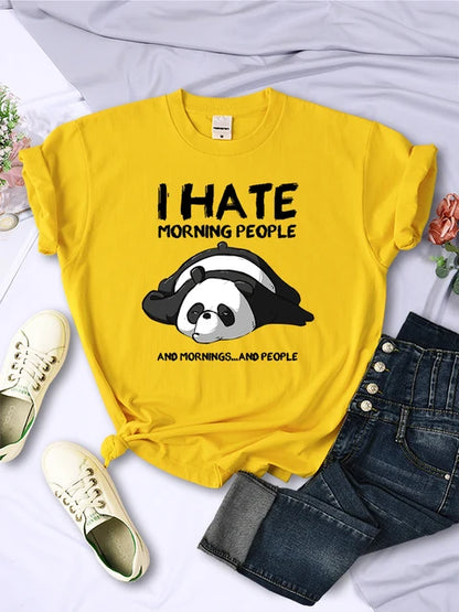 Lazy Panda I Hate Morning People Short Sleeve Creative All-math Clothing Street Hip Hop O-neck Tops Womans T-shirt