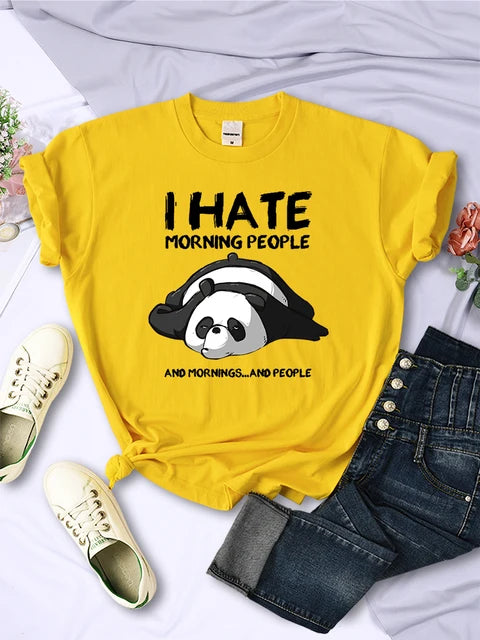 Lazy Panda I Hate Morning People Short Sleeve Creative All-math Clothing Street Hip Hop O-neck Tops Womans T-shirt
