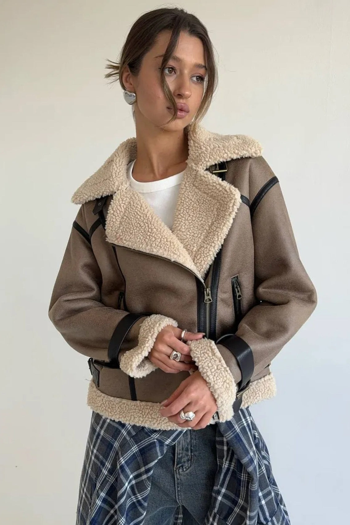 Patchwork Faux Suede Lapel Long Coat