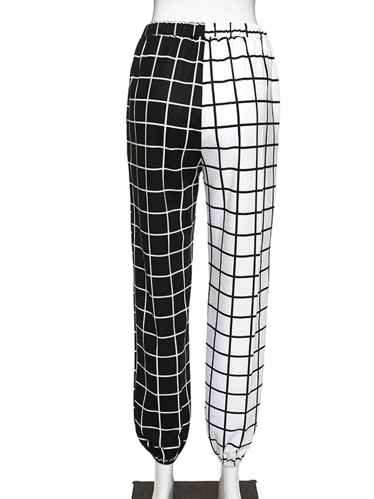 Contrast Cargo Pant for Loose Hight Waist Plaid Jogging Trousers Sporty Pants Elasticity Sportpants Summer