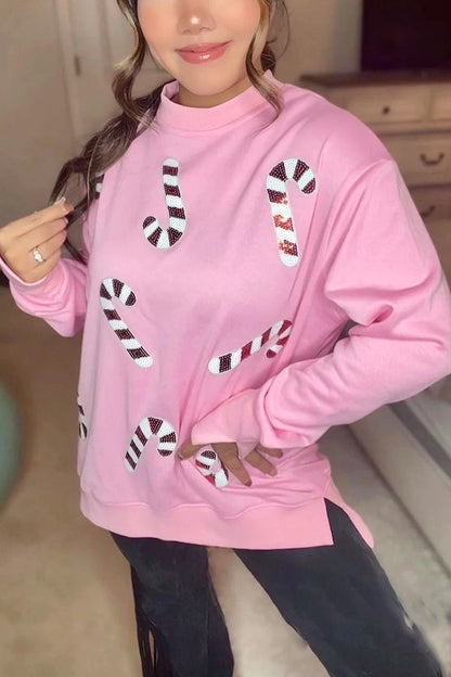 Christmas Sequin Round Neck Long Sleeve Sweatshirt