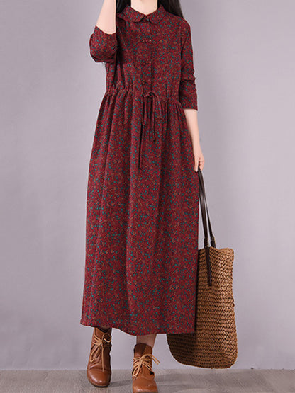 Original Lapel Frenum Printed Midi Dress