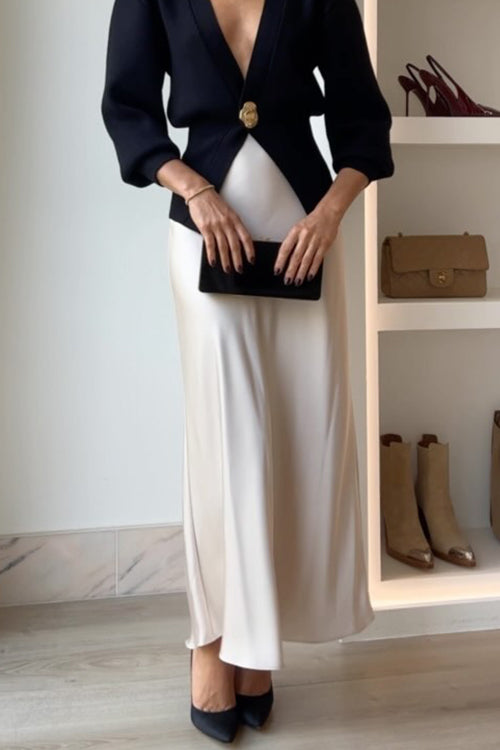 High Waist Satin Midi Skirt