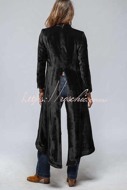 Velvet Long Loose Pocket Slit Coat