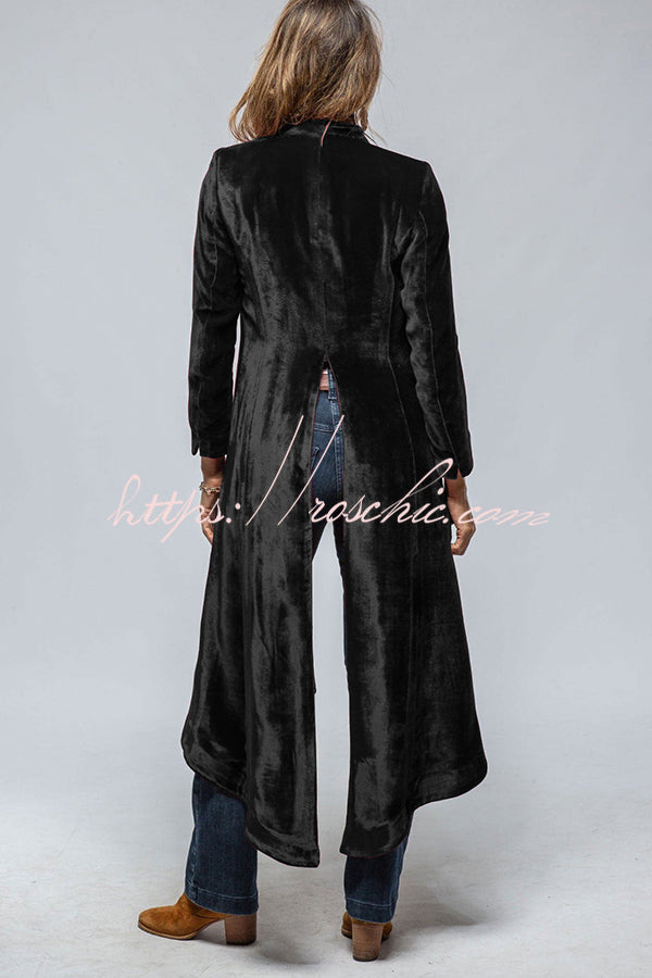Velvet Long Loose Pocket Slit Coat